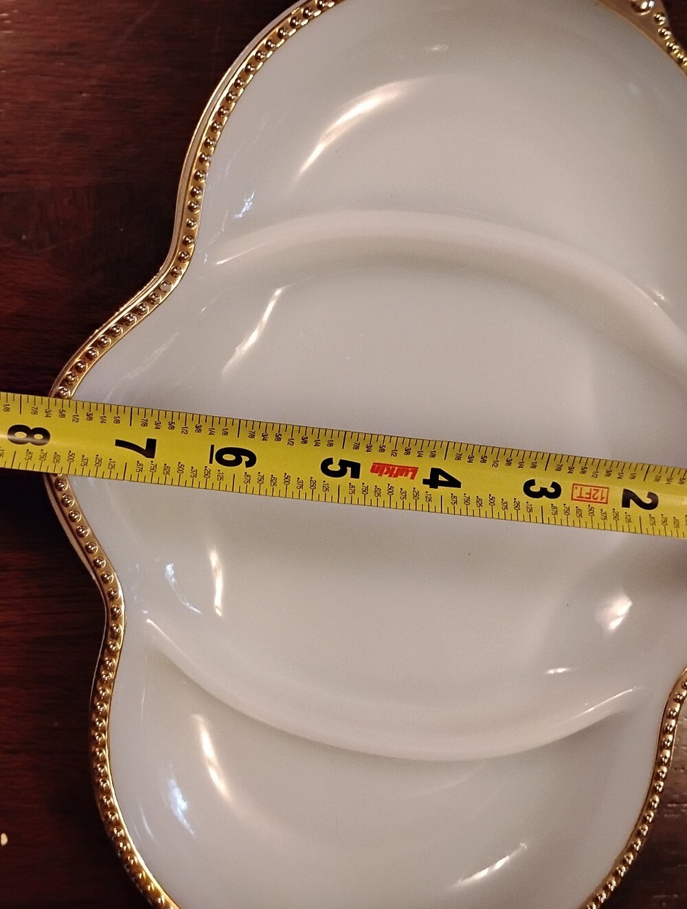 Vintage White Anchor Hocking Fire King Milk Glass Divided Relish Dish Gold Trim - Picture 4 of 7